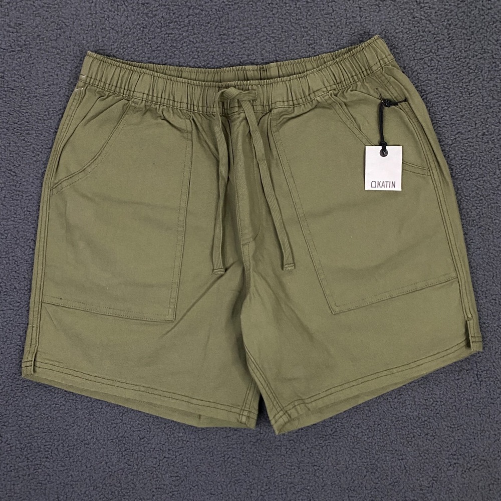 Katin Trails Short Mens Large Moss Green Canvas Stretch Elastic Waist Drawstring
